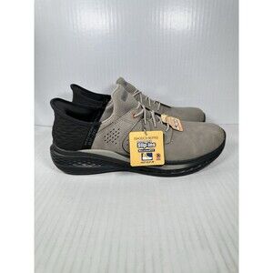 Size 9.5 Skechers Men's Slip-Ins Gray Cement Black Relaxed Fit Slade-Macklin NEW